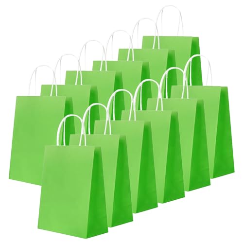 24 Stück Fruchtgrün Kraft Papiertüte,Geschenktüten Klein mit Henkel 16 x 22 x 8 cm Papiertüten,Geschenkverpackung Papiertragetasche Gastgeschenke Tüten zum Ostern,Weihnachten,Geburtstag,Hochzeitsfeier
