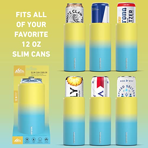 Hydrapeak Slim Can Cooler - Double Wall Insulated Skinny Can Cooler For All 12 Oz. Hard Seltzer And Beer Slim Cans, Stainless Steel Can Insulator (Electric Lemonade) #TOP3