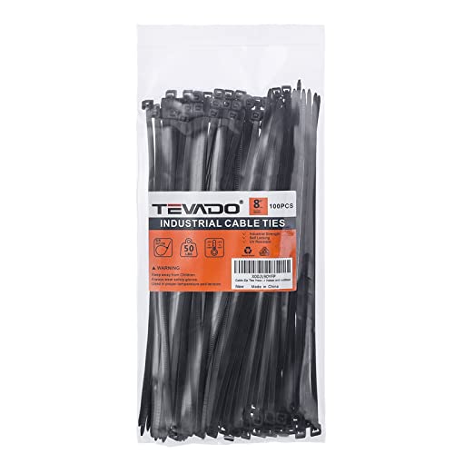 Tevado 100 Pack Cable Zip Ties Heavy Duty 8 Inch, Premium Plastic Wire Ties With 50 Pounds Tensile Strength, Multi-Purpose Self-Locking Black Nylon Zip Ties For Indoor And Outdoor #TOP6