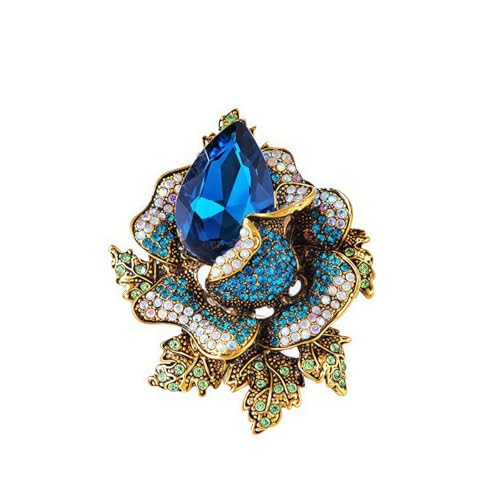 Image of Rhinestone Flower Brooch For Women Crystal Rose Flower Brooch Pin Big Size Rhinestone Crystal Flowers Broochs Stylish Rhinestone Rose Flowers Pin Elegant Clothing Hat Bag Accessories