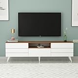 Homidea Lunar Mueble bajo de TV de 180 cm con puertas y espacio de almacenamiento, mueble de TV y mueble de TV en diseño escandinavo para salón (roble blanco)