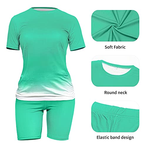 Aomoni Women's Two Piece Outfit Bodycon Biker Short Set T Shirt Plus Size Tracksuit Turquoise Medium #TOP1