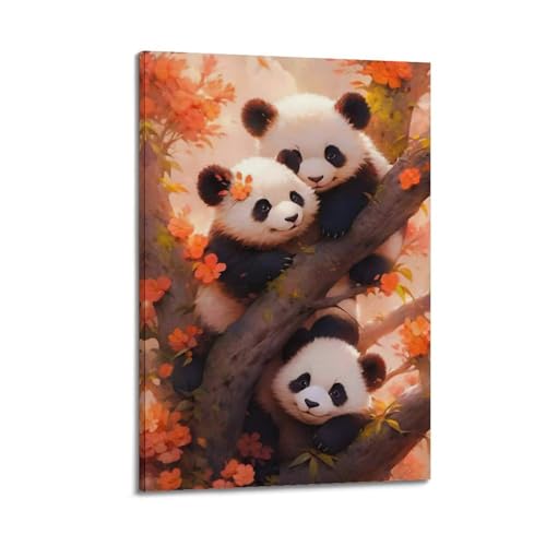Poster pandas sur toile 20x30 cm pour décoration murale moderne de salon