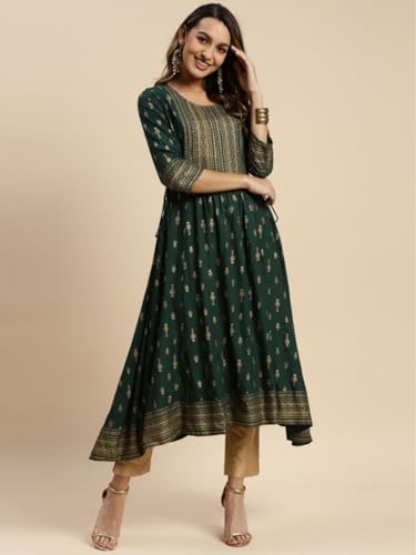 Image of rangita Rayon Calf Length Printed Anarkali Kurti for Women | Kurta for Women