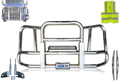 Freightliner Cascadia 2007-2017 Chrome Front Grille Deer Moose Brush Guard - Large Square - 22" LED