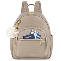 RAINSMORE Mini Backpacks Purse for Women PU Leather Small Backpack with Cute Pom Light Weight Small Waterproof Backpack Purses Daily Backpacks for Work University TravelKhaki