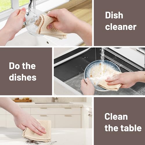 AIQIBAO 100% Cotton Kitchen Dish Cloths, 6 Pack Ultra Soft Absorbent Waffle Weave Dish Towels for Drying Dishes Quick, 12 * 12 Inches（Colord — view 2