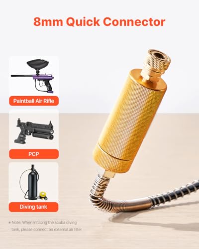 VEVOR PCP Air Compressor, 800W Dual-Cylinder PCP Airgun Compressor 4500PSI/30Mpa with Built-in Fan Cooling System, Auto-Stop | Oil Free Paintball Tank Compressor for Air Rifle, Scuba Diving Bottle