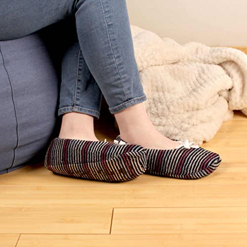 Image of BambooMN Women's Stripe Patterned Non-Slip Lined Travel Home Slippers - 2 Pairs