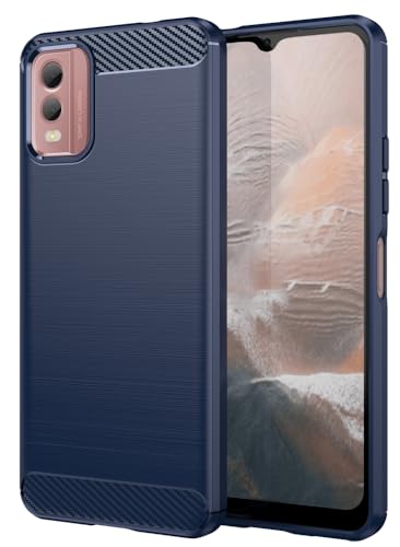 Folmecket Funda para Nokia C32, Fibra de Carbono Resistente a los arañazos, absorción de Golpes, Funda Protectora de Goma Suave TPU para Nokia C32 de 6,5' Azul