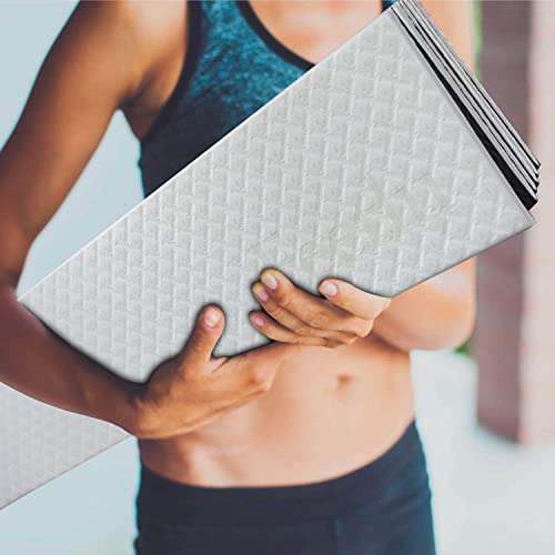 Foldable Yoga Mat-1/4 Inch Thick - Easy To Storage Travel Yoga Mat Foldable Lightweight For Fitness - Anti Slip Folding Exercise Mat For Yoga, Pilates, Home Workout & Floor Exercise(White/Black) #TOP4