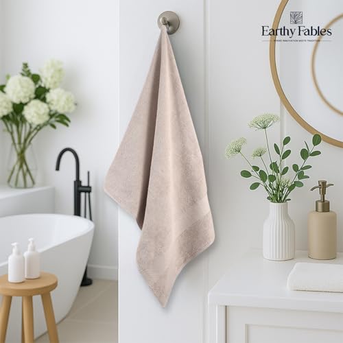 Image of Earthy Fables Premium Bath Towel - 100% Combed Cotton, 600 GSM, Ultra Soft, Quick Dry and Highly Absorbent for Home, Travel and Acne-Prone Skin, 140 x 70 cm, Beige