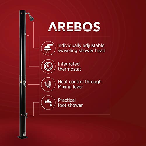 Arebos Zonnedouche | 20 liter | 221 cm | met geïntegreerde thermometer & voetdouche | zwart | ronde douchekop… - Image 7