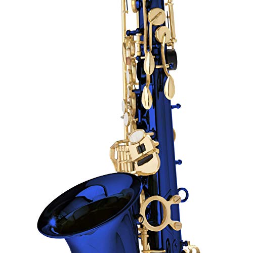 Mendini By Cecilio Alto Saxophone for Beginners, E Flat Tenor Saxophone for Students Musicians with Tuner, Mouthpiece, Case, 10 Reeds, Grease, Cleaning Cloth & Rod, Gloves, Strap, Book (Blue Gold)