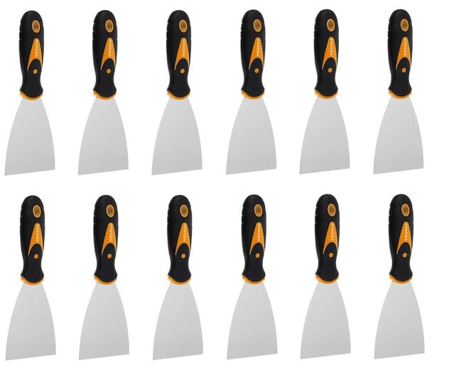 Image of AASONS 3 Inch Tempered Steel Paint Scraper Putty Knife, Painting Tools, Spackle Knife, Wallpaper Scrapping, Painters Tool, Crown Molding Tool, Paint Remover Scrapper with Handle (Pack Of 12)