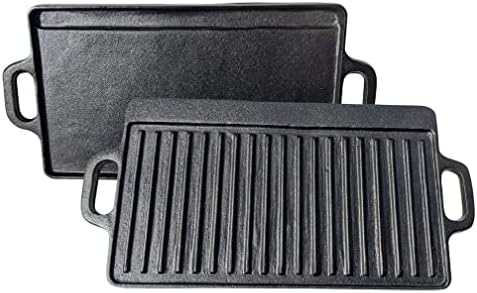 Black Rock Grill Cast Iron Griddle Reversible Pan - BBQ Griddle Plate for Gas BBQ, hob, Oven and Induction. 46cm x 23cm (18 inch x 9 inch)