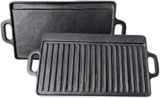 Black Rock Grill Cast Iron Griddle Reversible Pan - BBQ Griddle Plate for Gas BBQ, hob, Oven and Induction. 46cm x 23cm (18 inch x 9 inch)