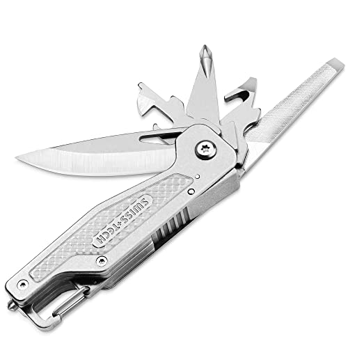 Swiss+Tech Multitool Knife, 13 in 1 Pocket Size Multi-Tool with Screwdriver, Cutter, Opener, Wire Stripper, Glass Breaker, File, for Outdoor, Camping, Hiking, Fishing, Survival and More