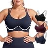 FITTIN Strappy Sports Bras for Women: Padded Full Coverage 3 Pack Sport Bra for Yoga Pilates – for Large Bust Woman Cup C-DDD