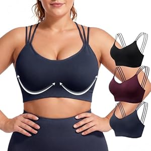 FITTIN Strappy Sports Bras for Women: Padded Full Coverage 3 Pack Sport Bra for Yoga Pilates – for Large Bust Woman Cup C-DDD