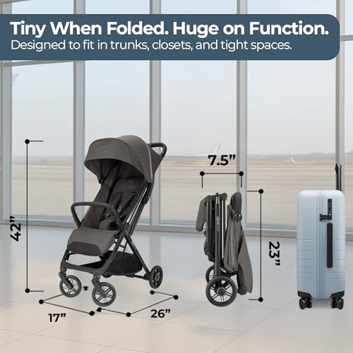 Image of Inglesina Quid Lightweight Compact Travel Stroller for Baby & Toddler 0-55 lbs - One-Hand Fold, Reclining Seat, Airline Approved, Car Seat Compatible, UPF 50+ Canopy - Orbital Gray