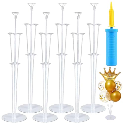 6 Pièce Kit Support Ballon Anniversaire avec Bases & Pompes, Supports Ballons Table Plastiques Réutilisable, Porte Baudruche Transparents pour Décoration Fête, Mariage,Noël,Halloween