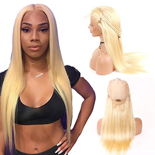 Glueless Short Bob Wigs Brazilian Straight Human Hair Lace Front Wig Deep Middle Part Machine Made Human Hair Wigs With A Little Lace At Front (14 inch, 613 Blonde 13x6)