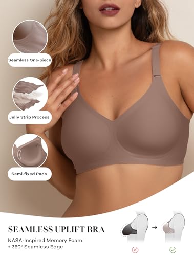 Image of Women V Neck Wireless Bra Full Coverage Comfort Jelly Strip Bras Supportive Seamless Bralette