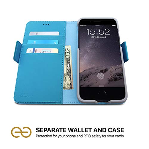 Image of dreem Fibonacci 2-in-1 Wallet Case for Apple iPhone 8 Plus & 7 Plus - Luxury Vegan Leather, Magnetic Detachable Shockproof Phone Case, RFID Card Protection, 2-Way Flip Stand - Sky
