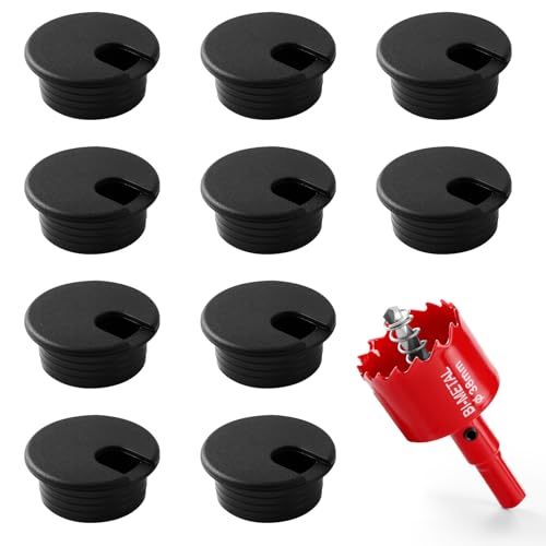 Image of Desk Grommet 1.5 Inch (38 mm) 10 Pieces, Desk Hole Cover for Cables Black, ABS Plastic Grommet Hole Cover with Hole Saw for Wires Cables Through the Countertop by XIOGZAXI