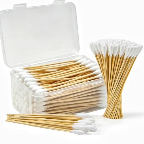 OwnWise 200pcs Large Cotton Swabs with Storage Case 6 Inch Long Dog Ear Swabs Jumbo Size Gentle & Lint-Free Pet Ear Cleaning Swabs with Bamboo Handle Compatible with Dog Ear Cleaner Tool