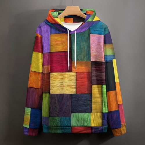 Sweat à capuche hommes motif patchwork géométrique rouge et vert casual - 3