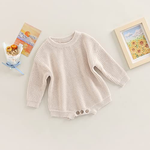 Newborn Baby Sweater Romper Long Sleeve Chunky Knit Solid Color Jumper Bodysuit Cute Infant Fall Winter Outfit3