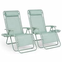 Straame Zero Gravity Chairs Set of 2,Folding Reclining Garden Chairs, Textilene Outdoor Chair, Lockable 170 Sun Loungers for Garden, Steel Frame, 150 kg Max Load (Classic, Mint)