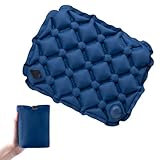 TRIWONDER Cojín Inflable Portátil Ligero para Acampar Picnic Playa al Aire Libre (Azul Oscuro - Modelo presionar)