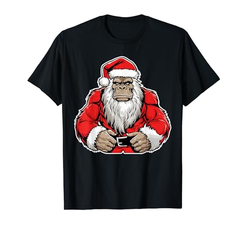 Bigfoot Wearing Santa Hat Xmas Bigfoot Lover Christmas Camiseta