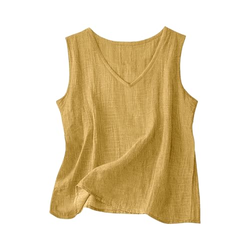 Damentops,Elegant V-Ausschnitt Trägershirts Einfarbig Weste für Alltag Sommer Ärmellos Bluse Locker Atmungsaktiv Oberteile Modische All-Match Top Casual Leichte Blusentop