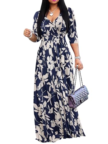 Yajedo Women's Maxi Dress 3/4 Sleeves V Neck Cocktail Party Belte...