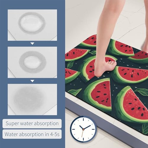 Tapis absorbant l'eau rouge pastèque antidérapant en diatomite 60x40 cm