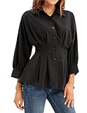 Damen Elegant Langarm V-Ausschnitt Wickelbluse Batwing Fledermaus Shirt Tunika Tailliert Weiß Einfarbig Hemd Tops CL455A21-2_XXL