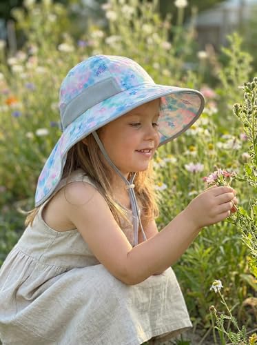 Image of icolor Kids Sun Hat Toddlers UPF50+Bucket Summer Beach Play Sun Protection Hats with Neck Flap for Ages 3~10 Girl Boy