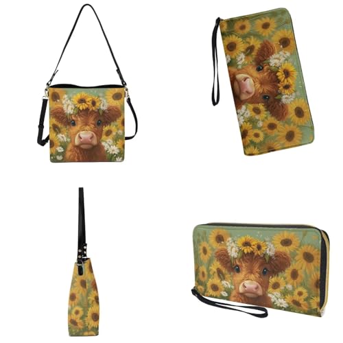 Image of Bucket Crossbody Bag Set for Women Lady, Leather Purse and Wallet Set Large Bucket Bag with Wallet