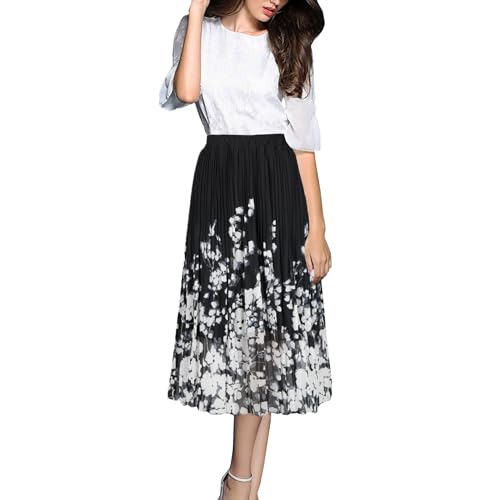 OBBUE Women's Chiffon Pleated Skirts Elastic High Waist A-line Midi Skirts for Casual Party Holiday2