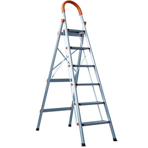 Image of 6 Step - Step Ladder Aluminum Lightweight Folding Anti-Slip Stepladders with Rubber Hand Grip 150kg Capacity for Home and DIY