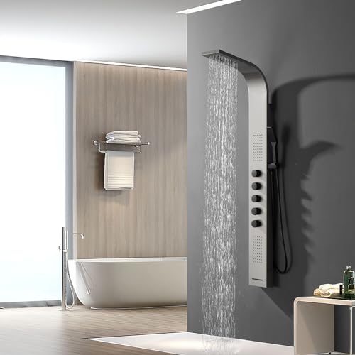 BWE Shower Massage Panel 4 IN 1Multifunction Shower Panel System Stainless Steel Panel with Handheld Wand Wall Mount Shower Column,Brushed Nickel - Thumbnail 5