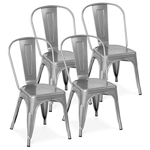 Best Choice Products Set of 4 Stacking Modern Industrial Metal Dining Chairs, Silver
