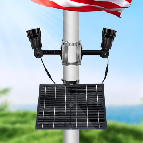 Gakigond Flag Pole Light Solar Powered, Heavy Duty Metal Flag Pole Solar Light with Crystal Glass Zoom-in Spotlights, 12000mAh Waterproof, Suitable for Outdoor in-ground 15-40ft Flagpoles