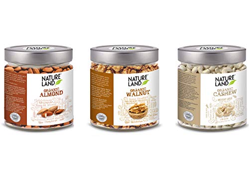 Image of Natureland Organics Almond 250gm, Cashew 200gm, Walnut 150gm - Organic Dry Fruits Combo
