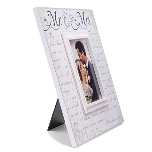 Malden International Designs Silkscreened Corinthians Verse Mr & Mrs Wood Picture Frame, 5X7, Off White #TOP1