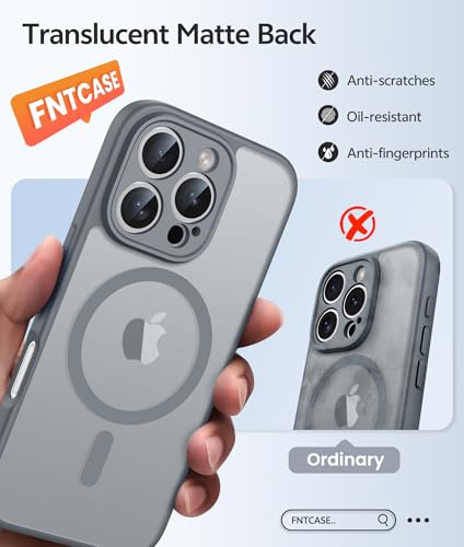 Image of FNTCASE for iPhone 16 Pro Case: [Compatible with Magsafe] Translucent Matte Magnetic Phone Cover - Military Grade Drop Protection Shockproof Protective Cases - Gray